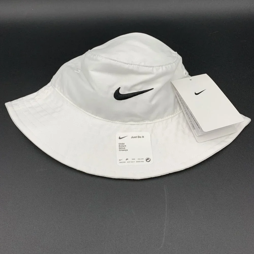 Nike Little Boys Girls Child Bucket Hat 4-7 White/Black 8A2682-001 Swoosh‎